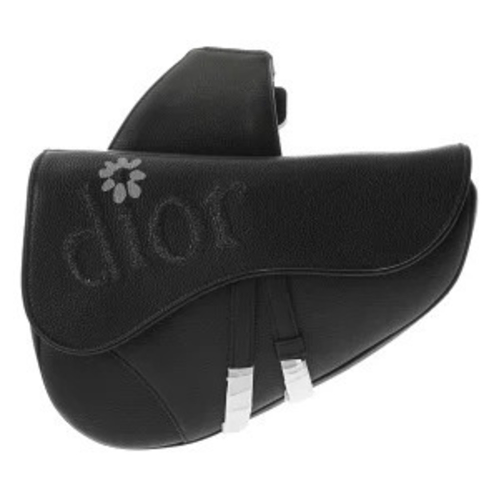 Christian Dior Saddle Bag Black Grained Calfskin Handbag